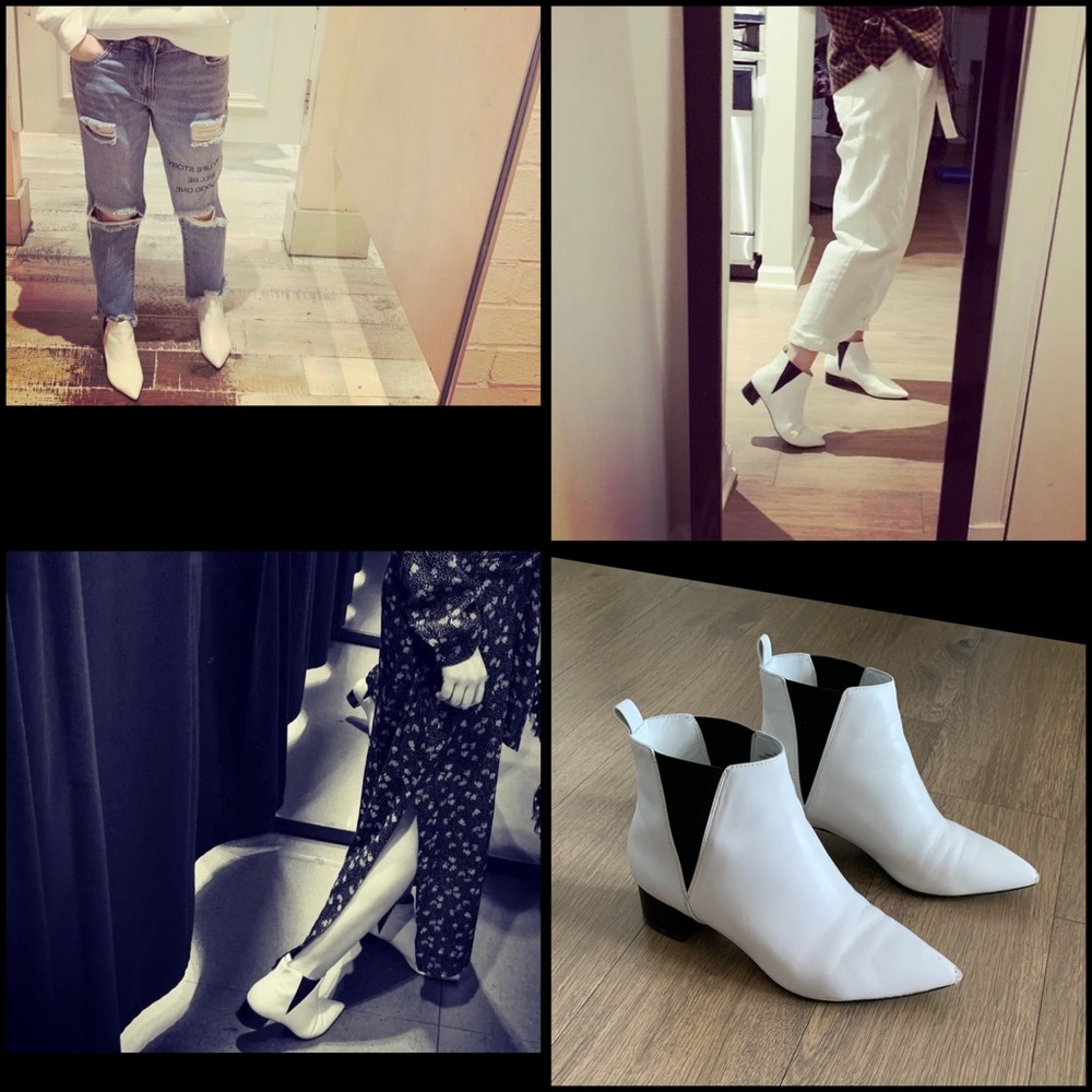 Nine West Chelsea White Leather Boots, Size 6.5M